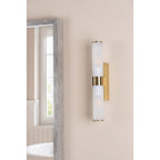 LAR0935 Lars 2 Light Bathroom Wall Light Brushed Gold and White Frosted Acrylic IP44