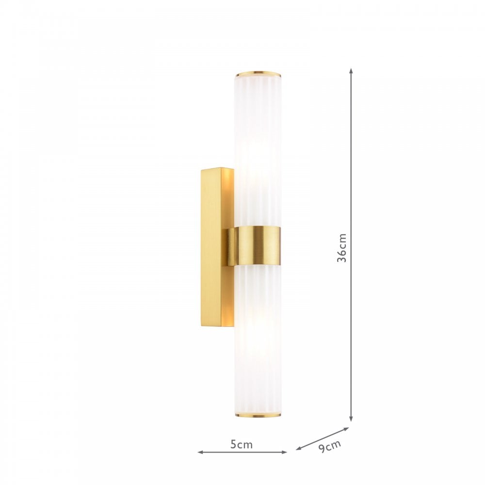 LAR0935 Lars 2 Light Bathroom Wall Light Brushed Gold and White Frosted Acrylic IP44