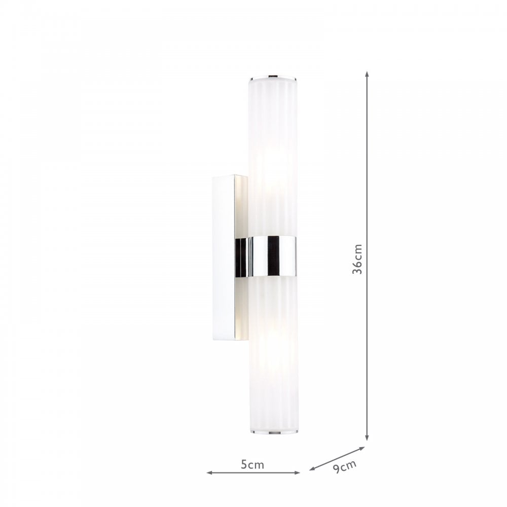 LAR0950 Lars 2 Light Bathroom Wall Light Polished Chrome and White Frosted Acrylic IP44
