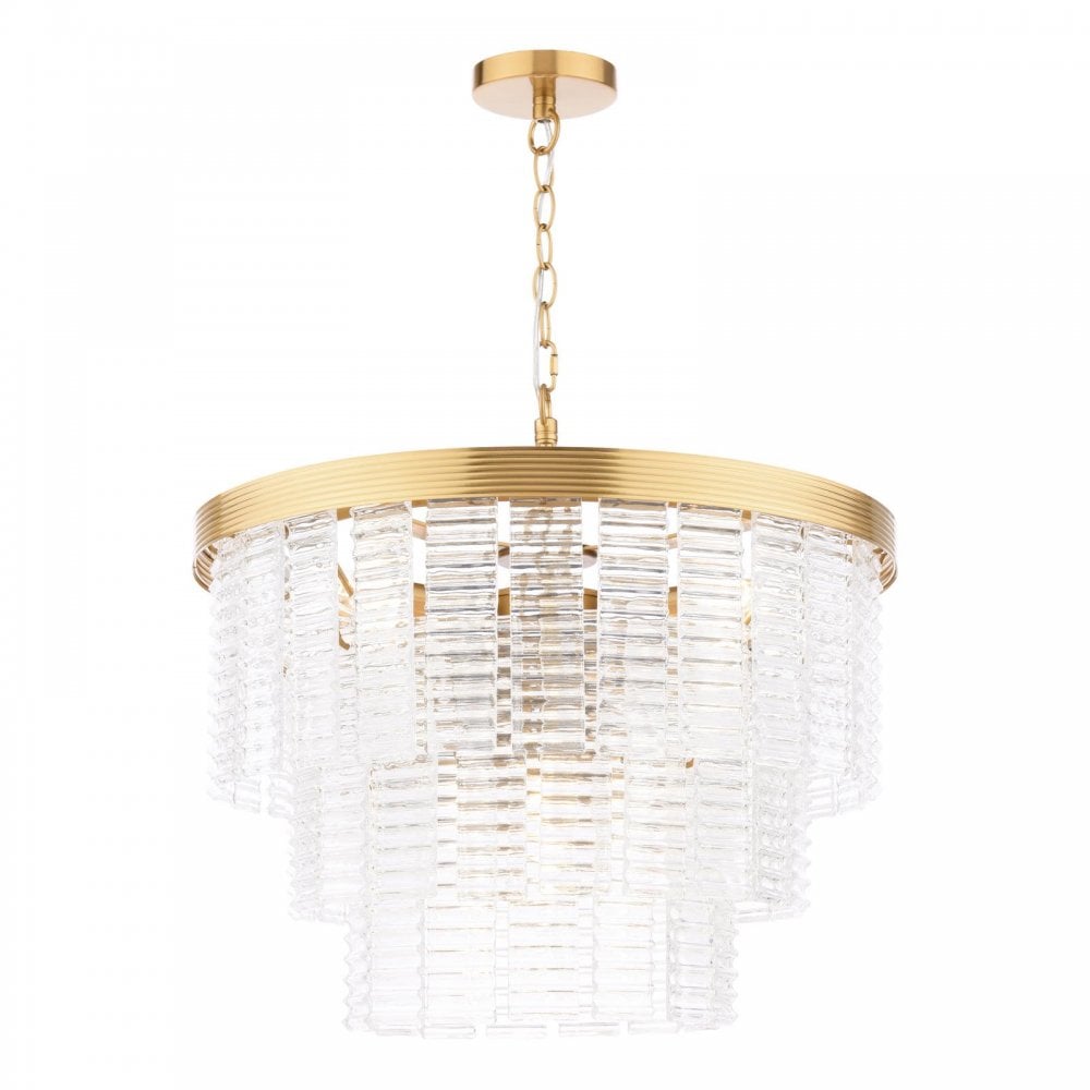 MOE3435 Moesha 6 Light Pendant Natural Brass and Ribbed Glass