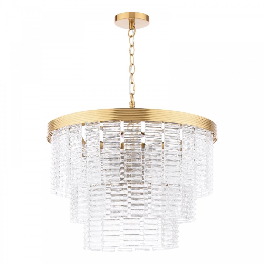 MOE3435 Moesha 6 Light Pendant Natural Brass and Ribbed Glass