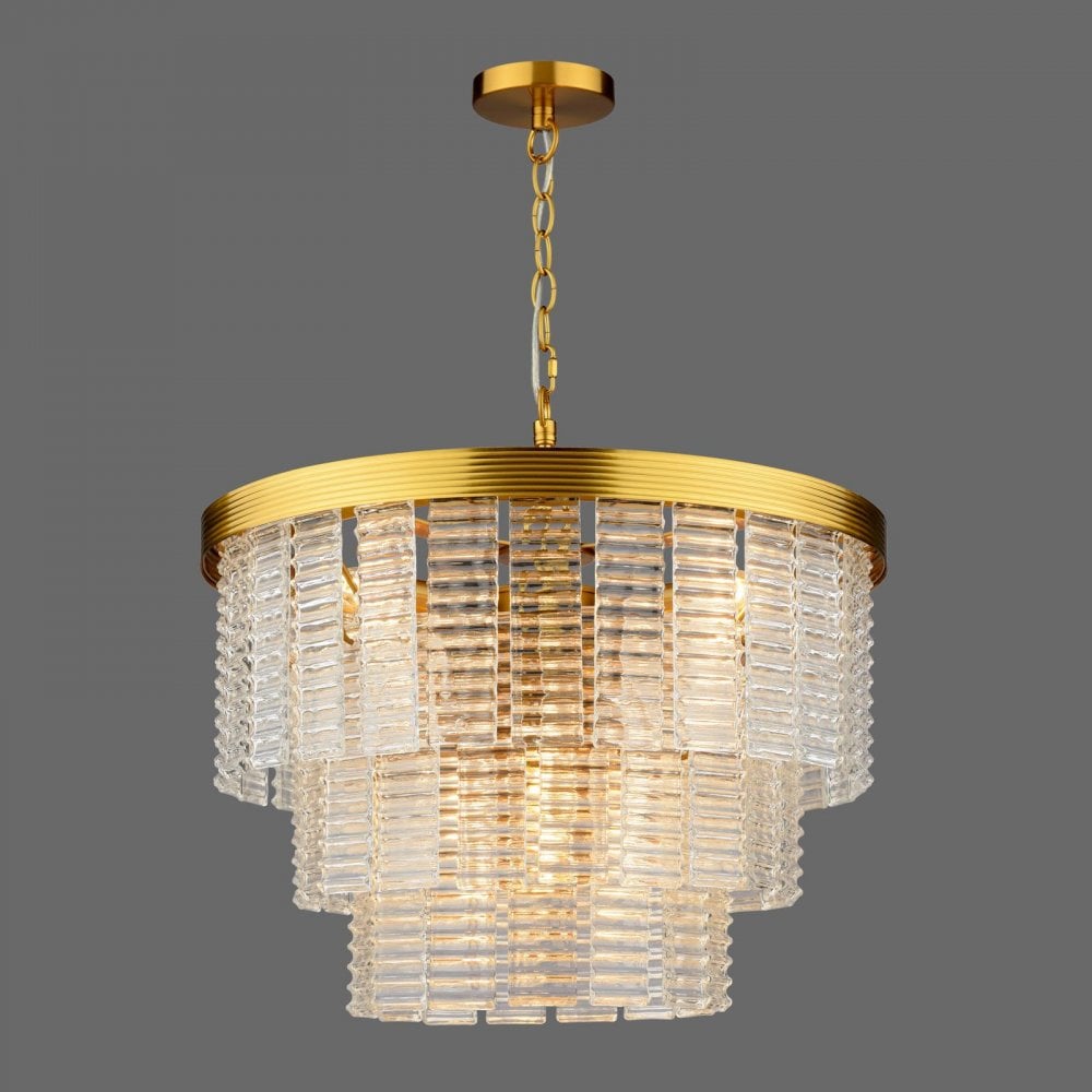 MOE3435 Moesha 6 Light Pendant Natural Brass and Ribbed Glass