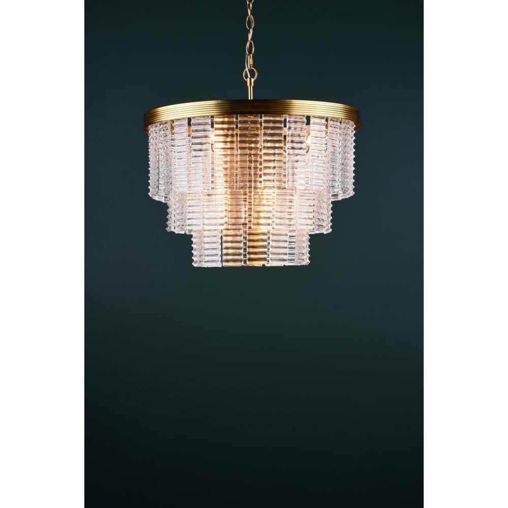 MOE3435 Moesha 6 Light Pendant Natural Brass and Ribbed Glass