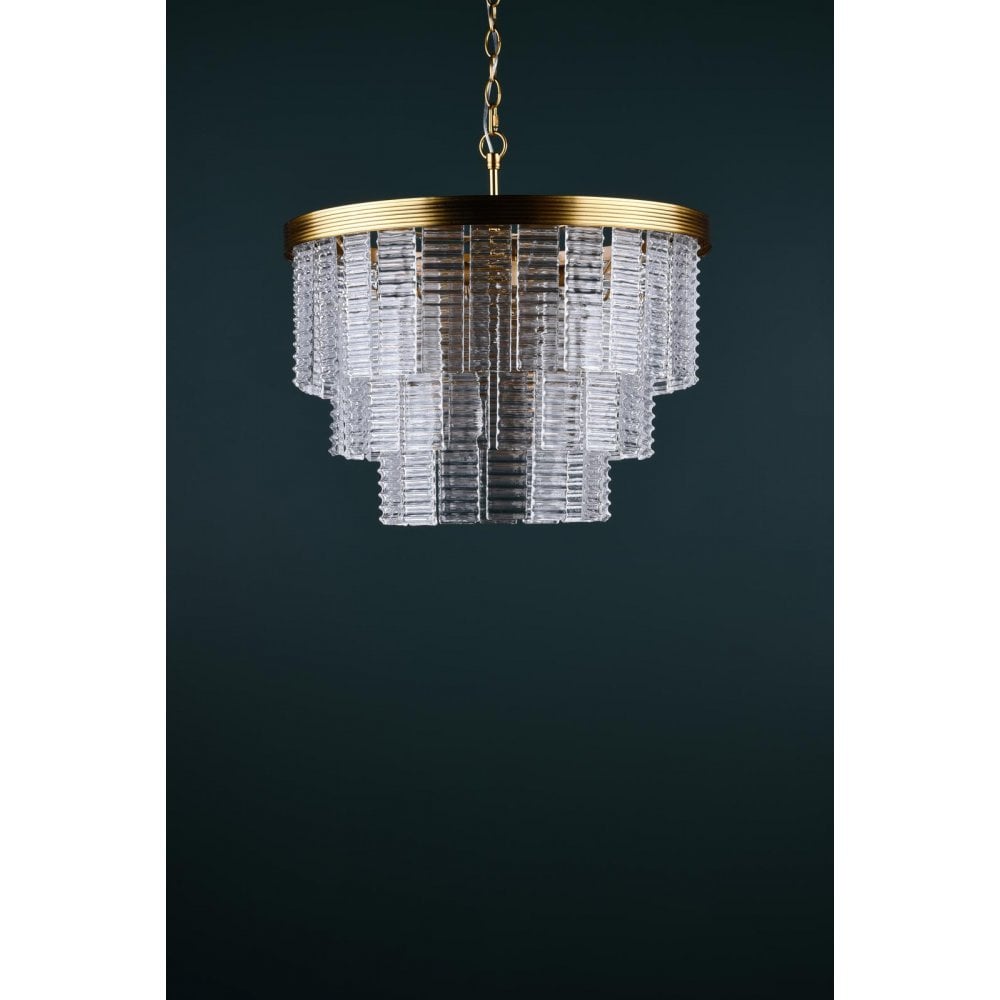 MOE3435 Moesha 6 Light Pendant Natural Brass and Ribbed Glass
