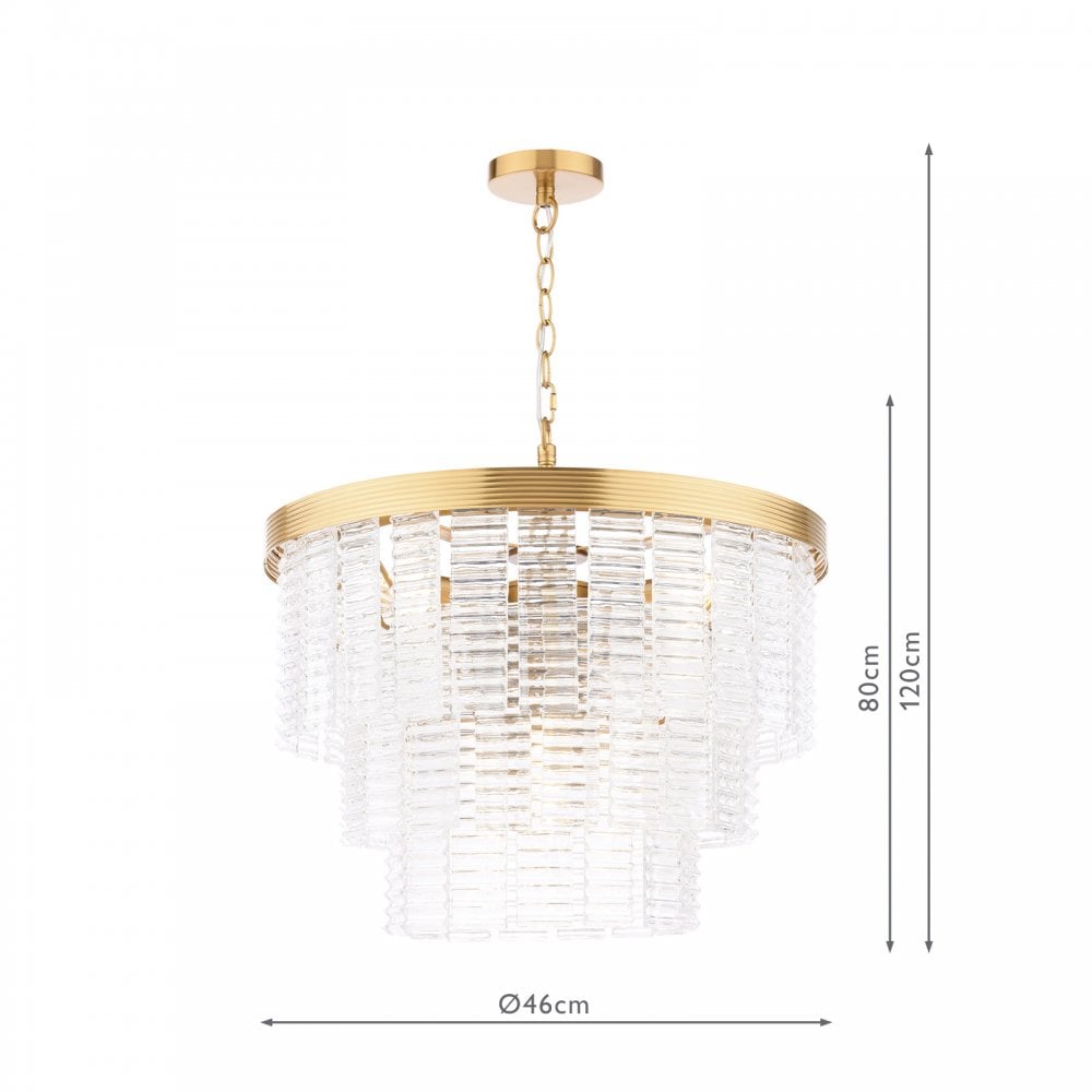 MOE3435 Moesha 6 Light Pendant Natural Brass and Ribbed Glass