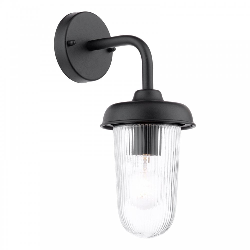 ACO1522 Acotas Outdoor Wall Light Matt Black and Ribbed Glass IP44