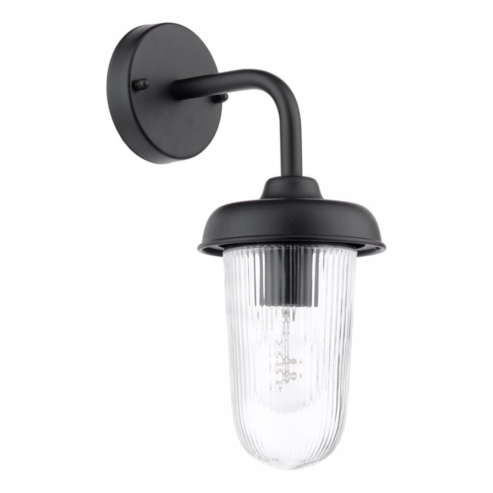 ACO1522 Acotas Outdoor Wall Light Matt Black and Ribbed Glass IP44