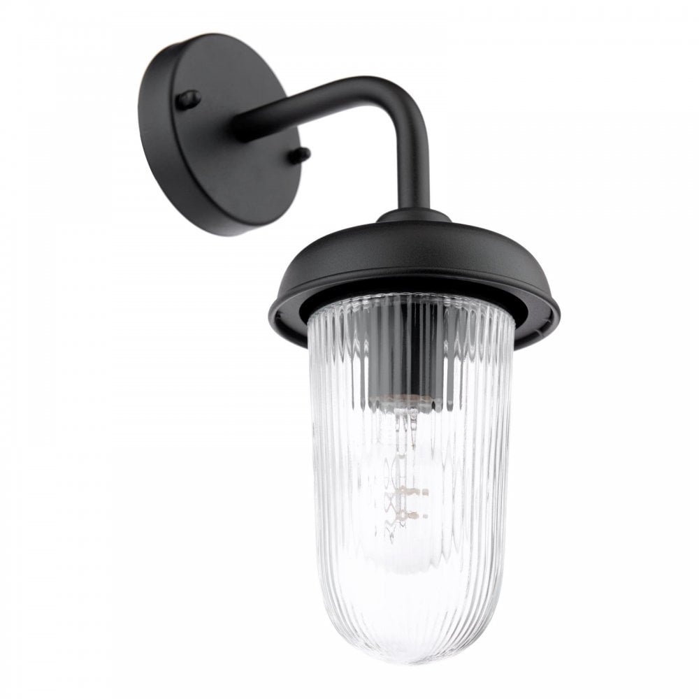 ACO1522 Acotas Outdoor Wall Light Matt Black and Ribbed Glass IP44
