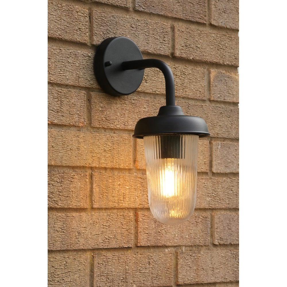 ACO1522 Acotas Outdoor Wall Light Matt Black and Ribbed Glass IP44