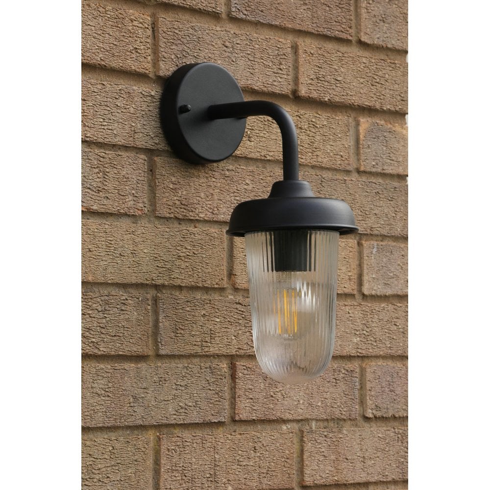 ACO1522 Acotas Outdoor Wall Light Matt Black and Ribbed Glass IP44