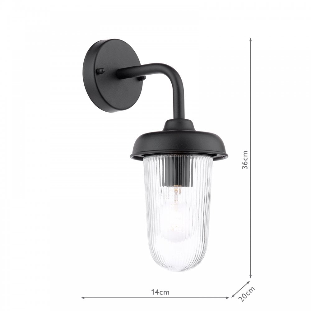 ACO1522 Acotas Outdoor Wall Light Matt Black and Ribbed Glass IP44