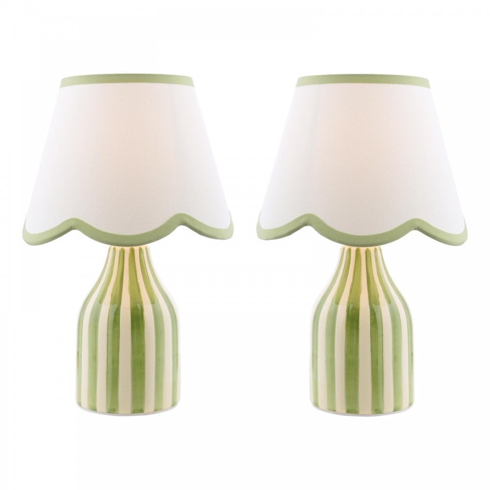AIM4124 Aimee Twin Pack Table Lamp Green Ceramic With Shade