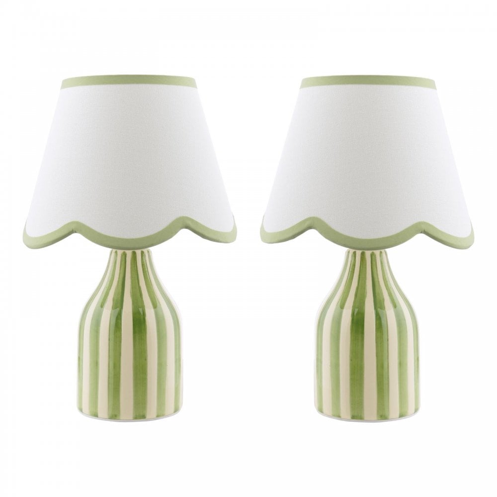 AIM4124 Aimee Twin Pack Table Lamp Green Ceramic With Shade