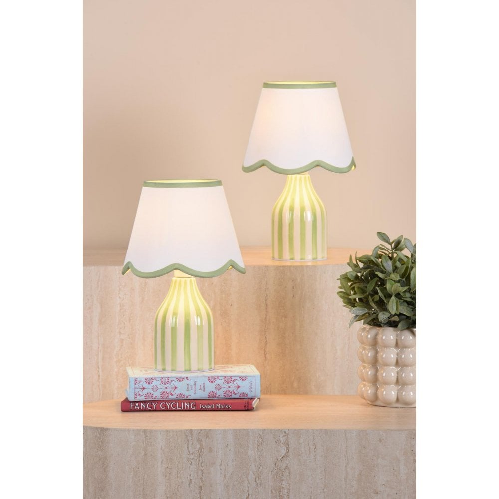 AIM4124 Aimee Twin Pack Table Lamp Green Ceramic With Shade