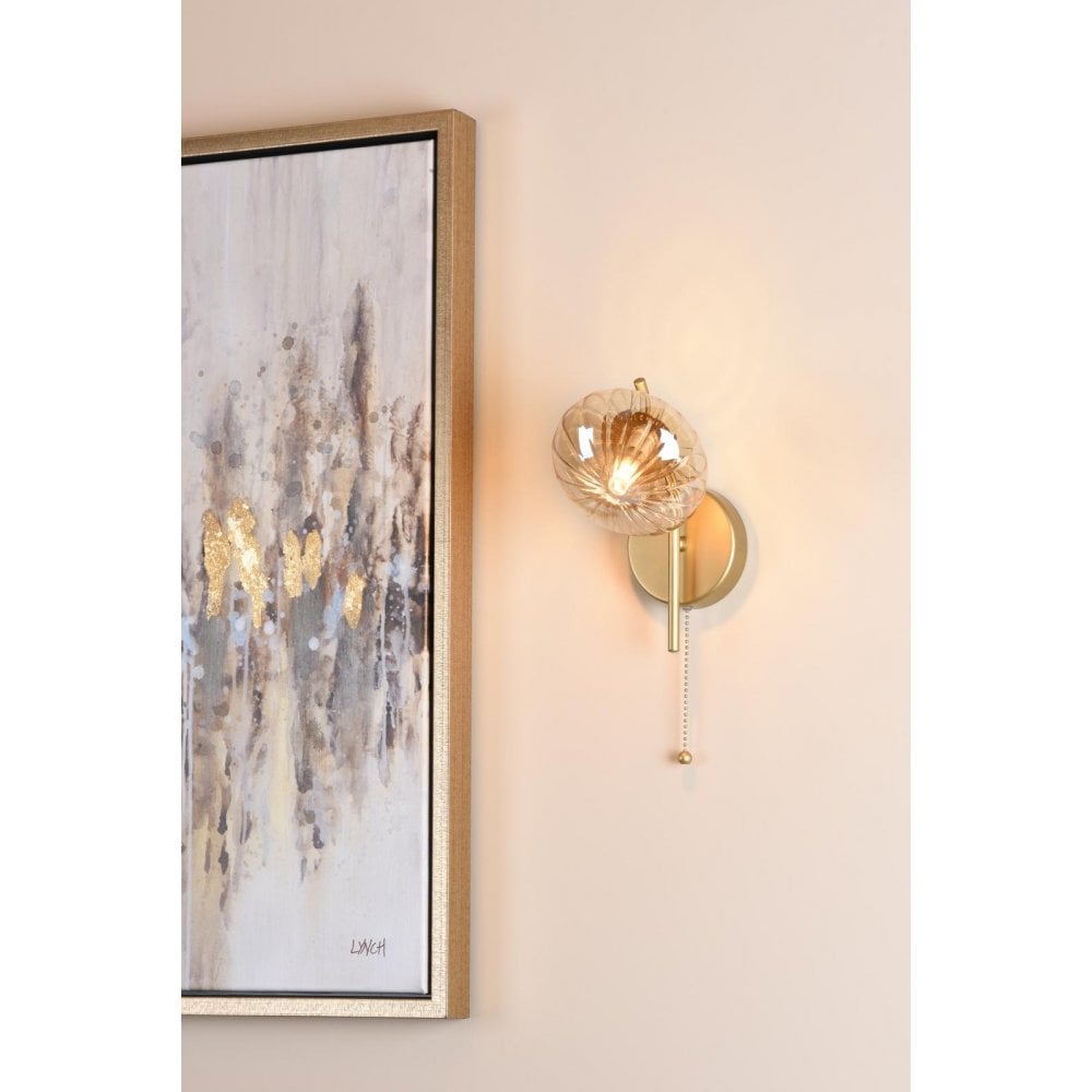 EDE0735 Ede Wall Light Satin Gold and Amber Glass