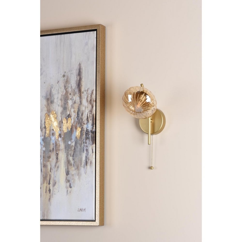 EDE0735 Ede Wall Light Satin Gold and Amber Glass
