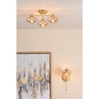 EDE0735 Ede Wall Light Satin Gold and Amber Glass