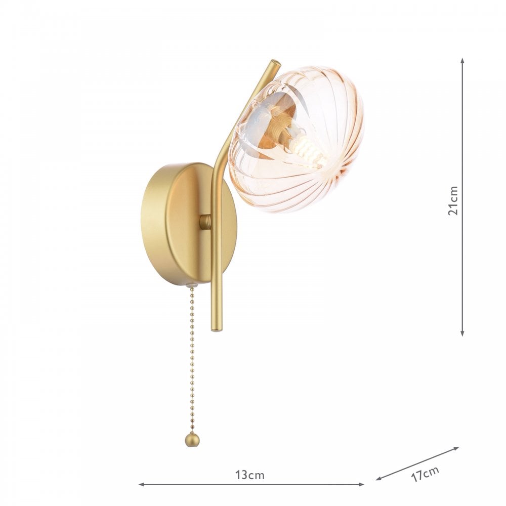 EDE0735 Ede Wall Light Satin Gold and Amber Glass