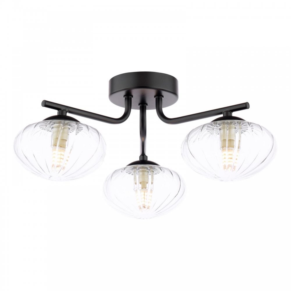 EDE5322 Ede 3 Light Semi-Flush Matt Black and Glass