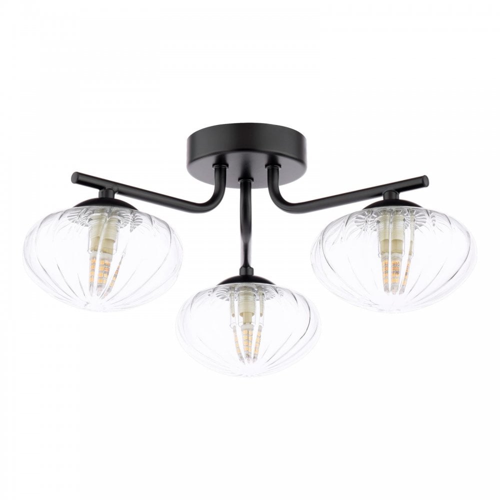 EDE5322 Ede 3 Light Semi-Flush Matt Black and Glass