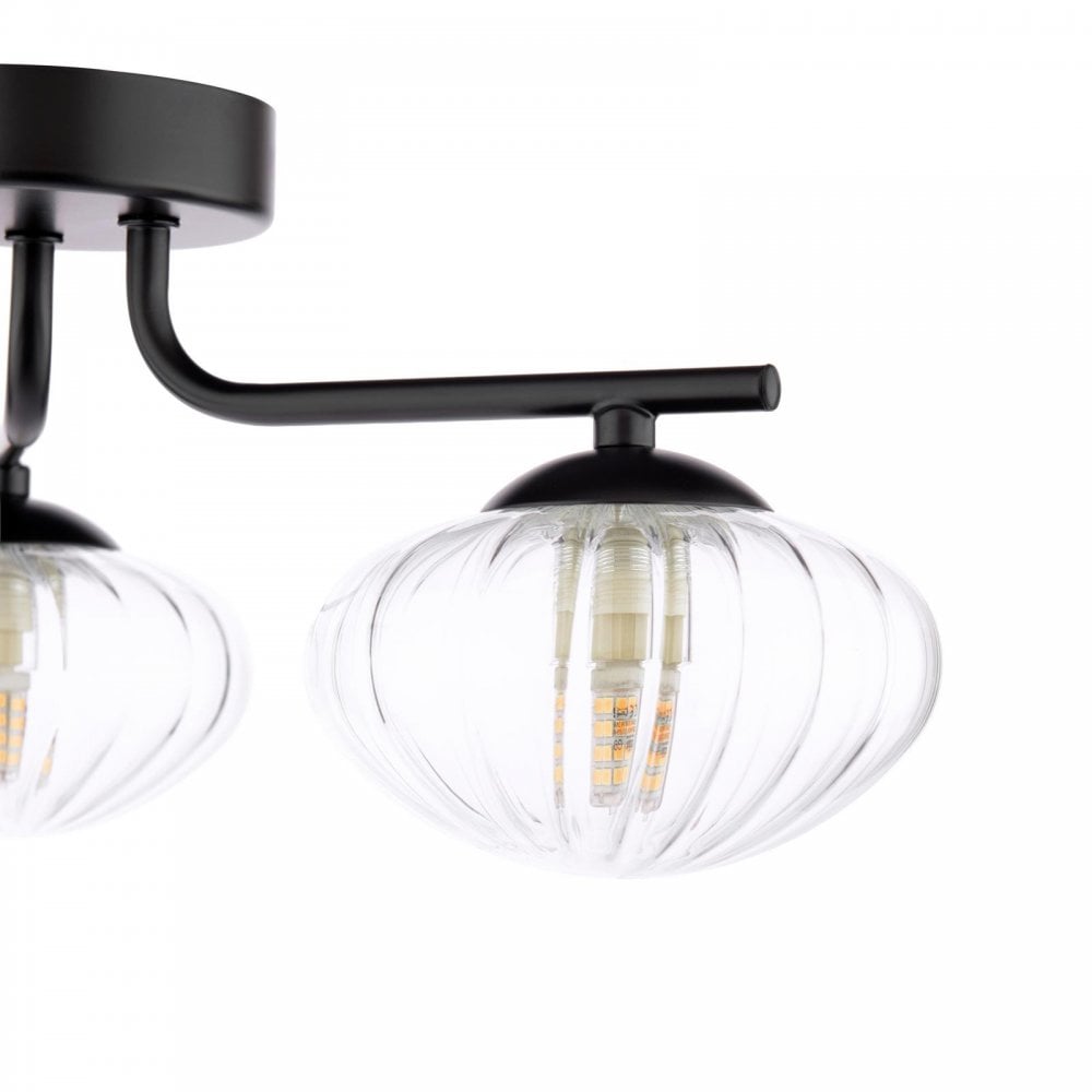 EDE5322 Ede 3 Light Semi-Flush Matt Black and Glass