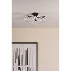 EDE5322 Ede 3 Light Semi-Flush Matt Black and Glass