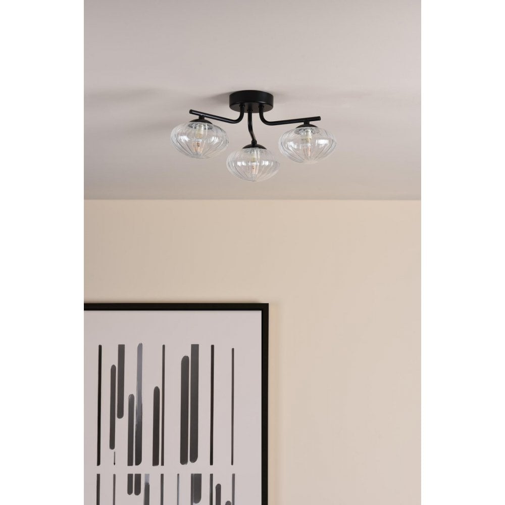 EDE5322 Ede 3 Light Semi-Flush Matt Black and Glass