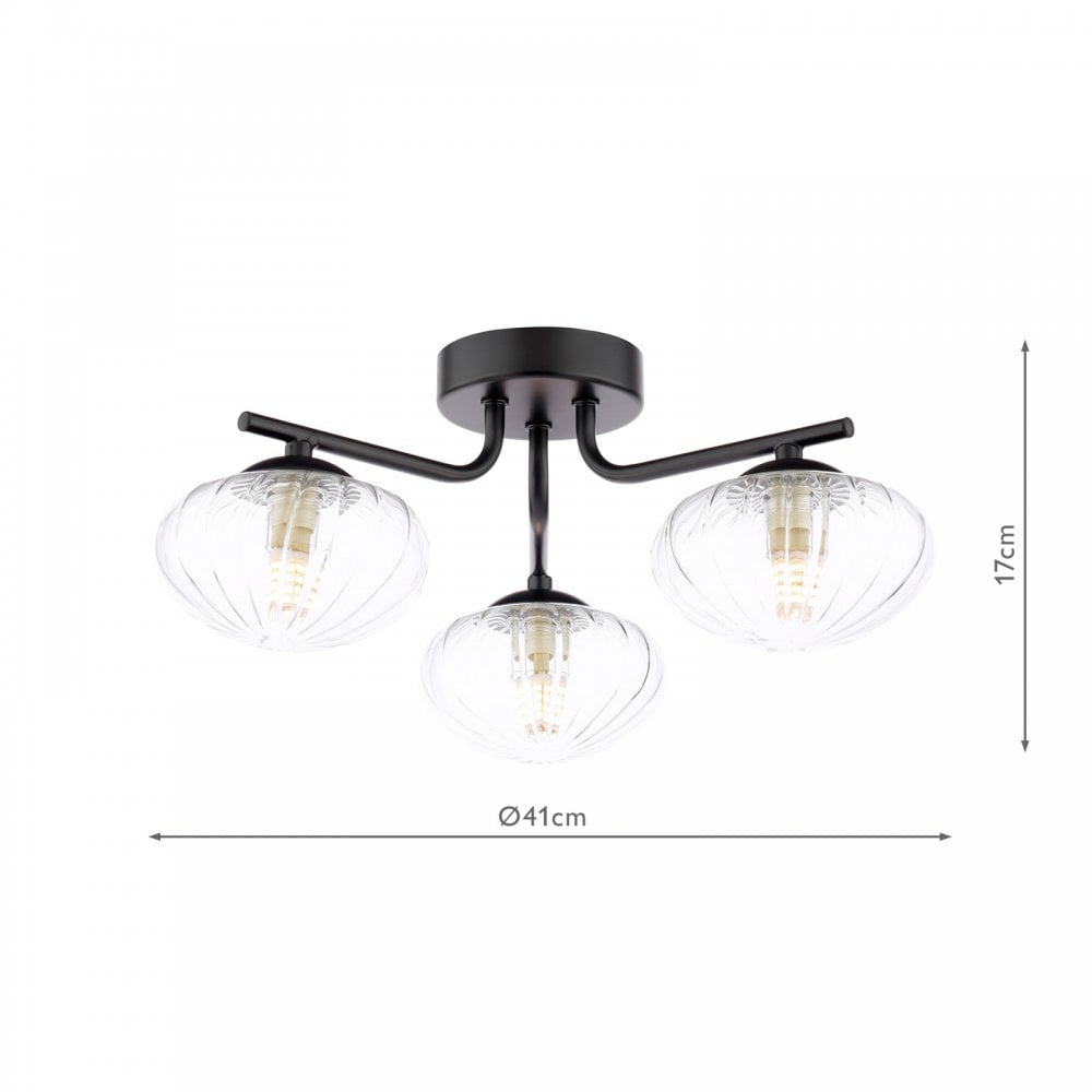 EDE5322 Ede 3 Light Semi-Flush Matt Black and Glass