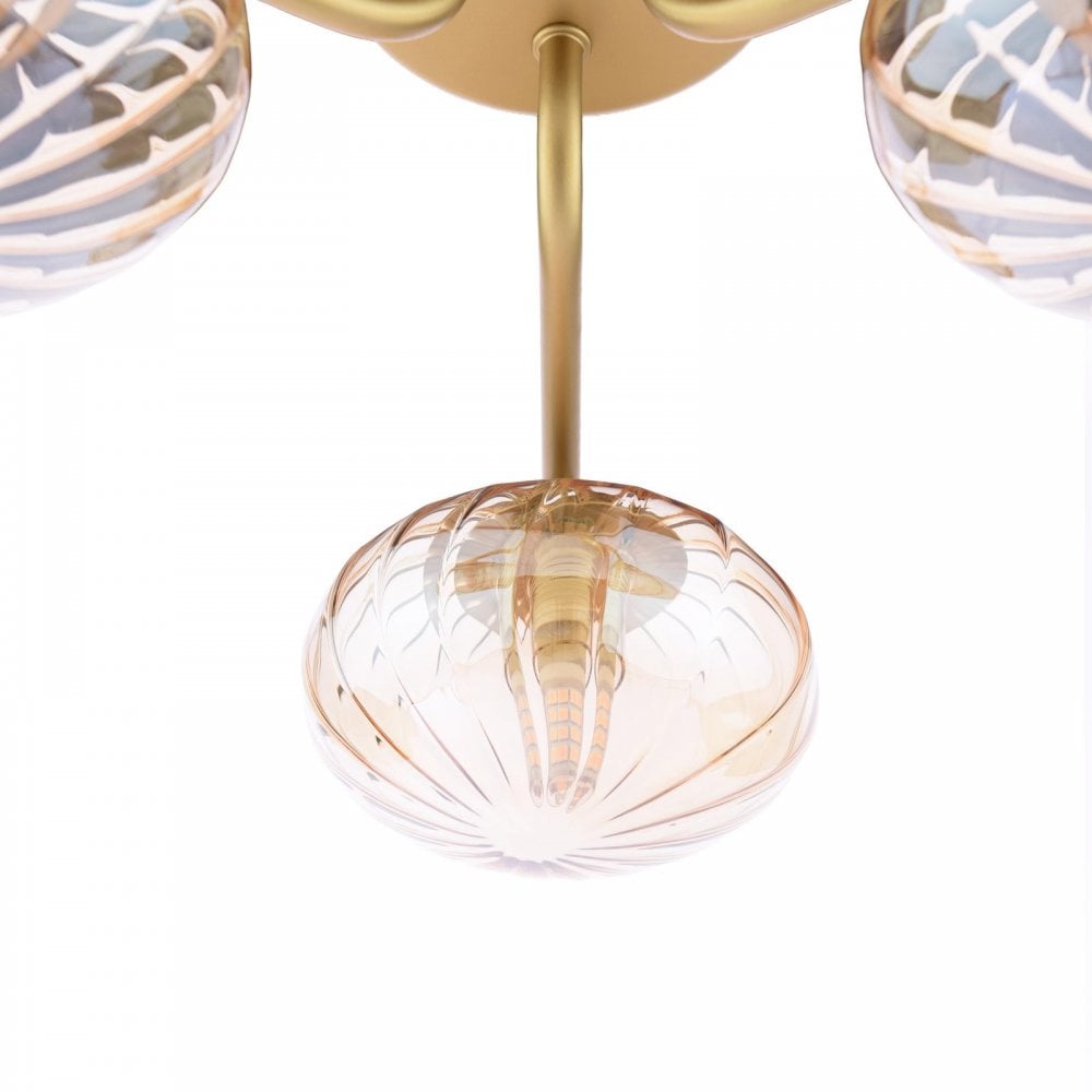 EDE5335 Ede 3 Light Semi-Flush Satin Gold and Amber Glass