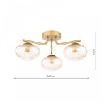 EDE5335 Ede 3 Light Semi-Flush Satin Gold and Amber Glass
