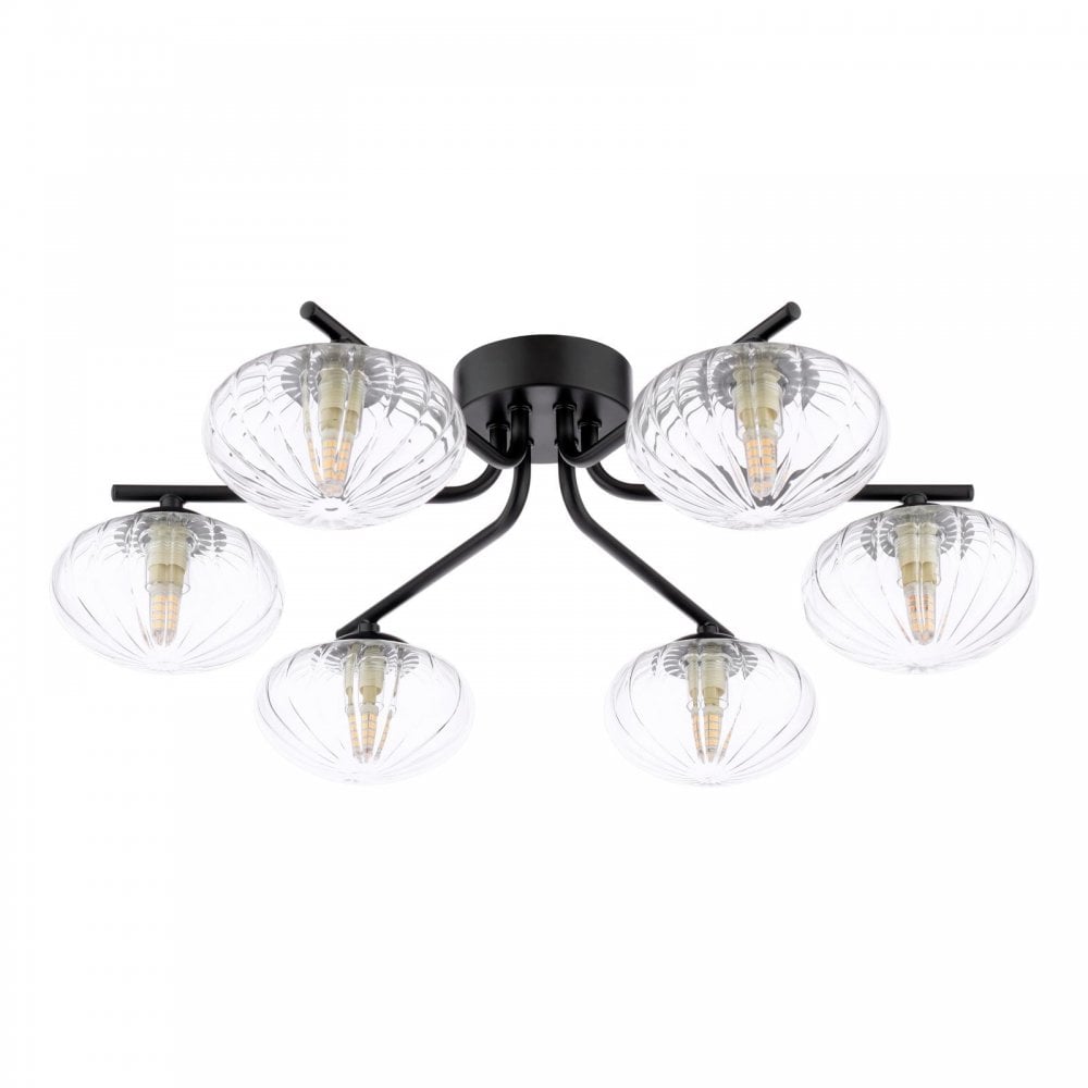 EDE6422 Ede 6 Light Semi-Flush Matt Black and Glass
