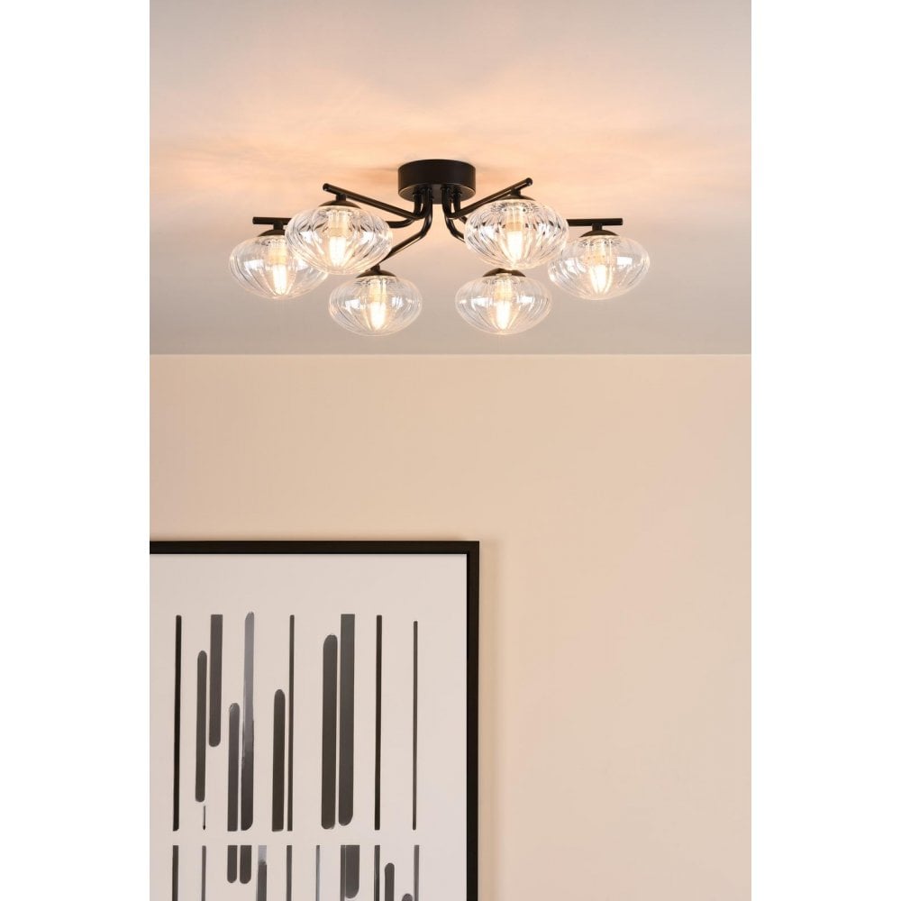 EDE6422 Ede 6 Light Semi-Flush Matt Black and Glass
