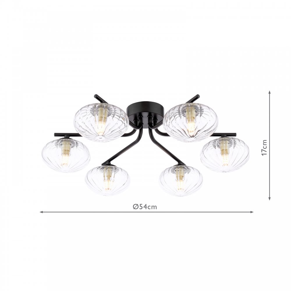 EDE6422 Ede 6 Light Semi-Flush Matt Black and Glass