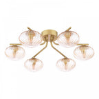 EDE6435 Ede 6 Light Semi-Flush Satin Gold and Amber Glass