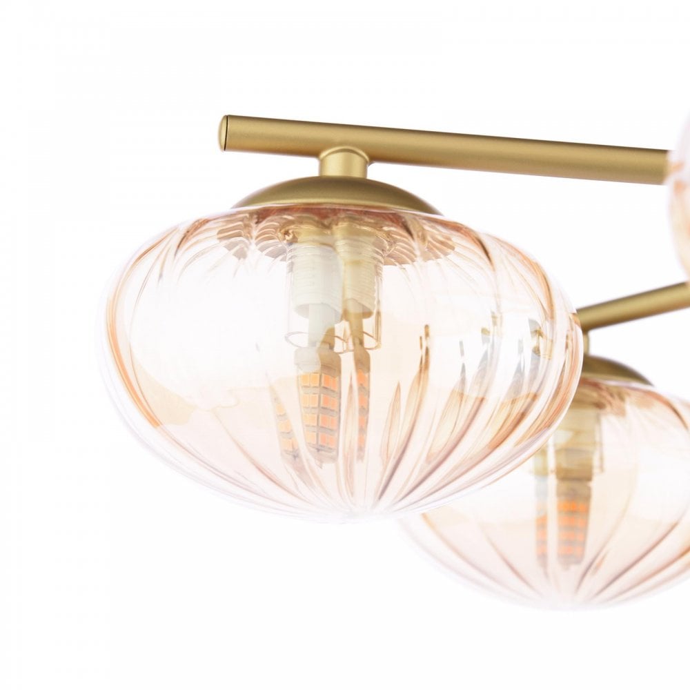 EDE6435 Ede 6 Light Semi-Flush Satin Gold and Amber Glass