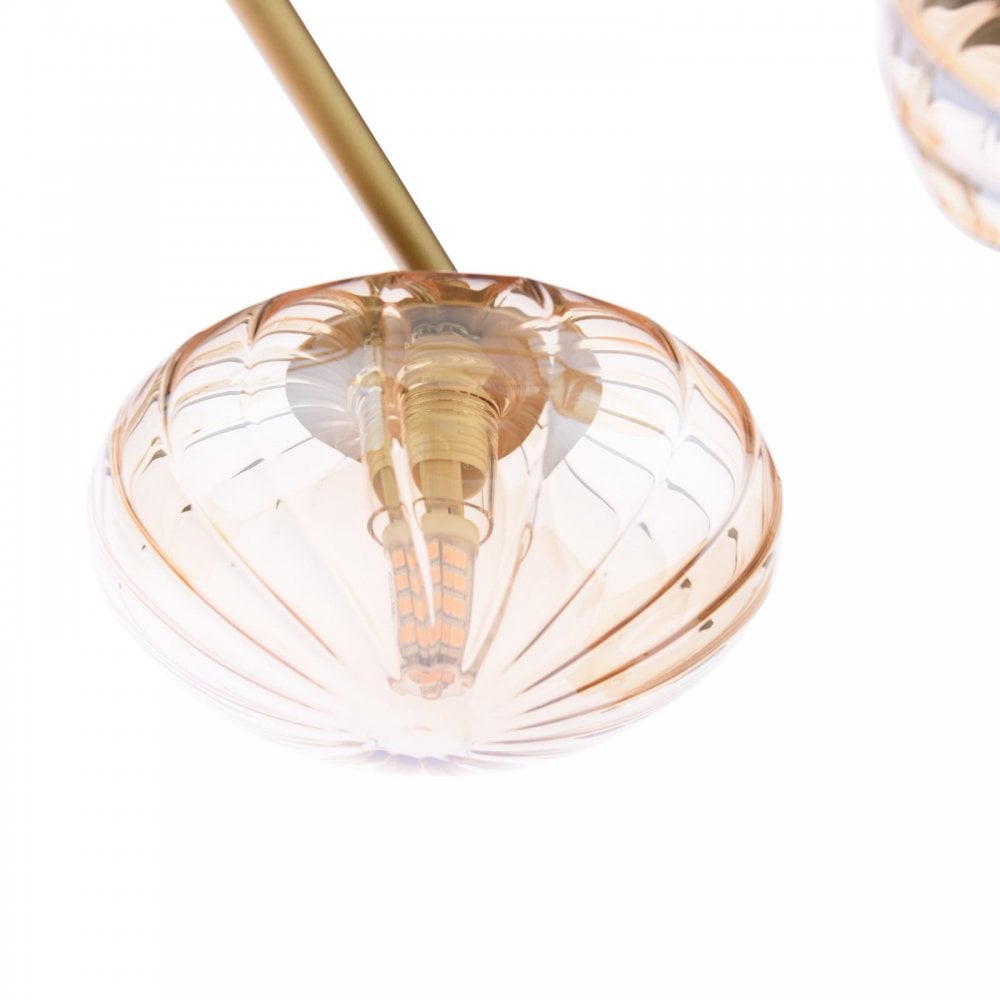 EDE6435 Ede 6 Light Semi-Flush Satin Gold and Amber Glass
