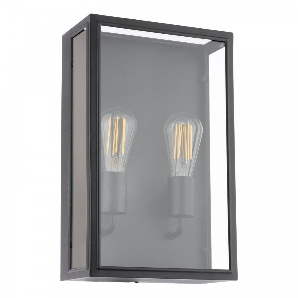 MAZ5022 Mazin 2 Light Outdoor Wall Light Matt Black and Glass IP44