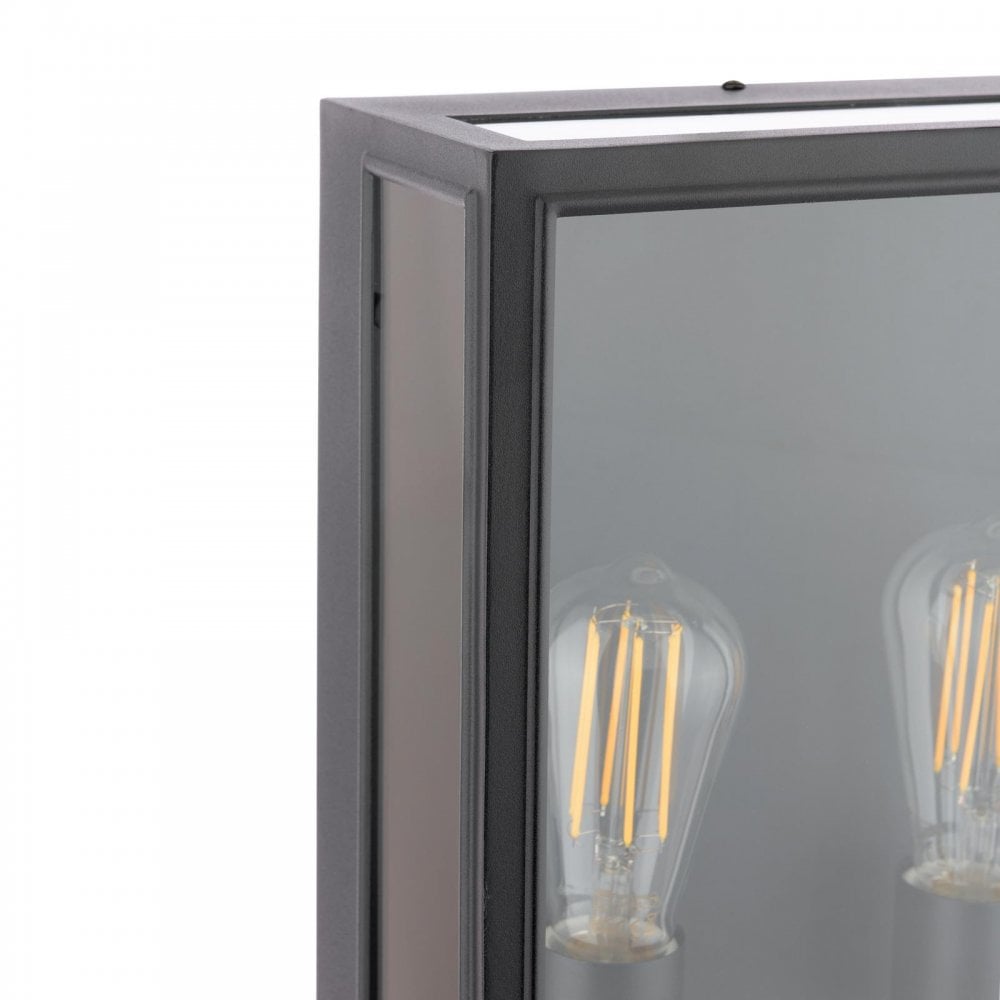 MAZ5022 Mazin 2 Light Outdoor Wall Light Matt Black and Glass IP44