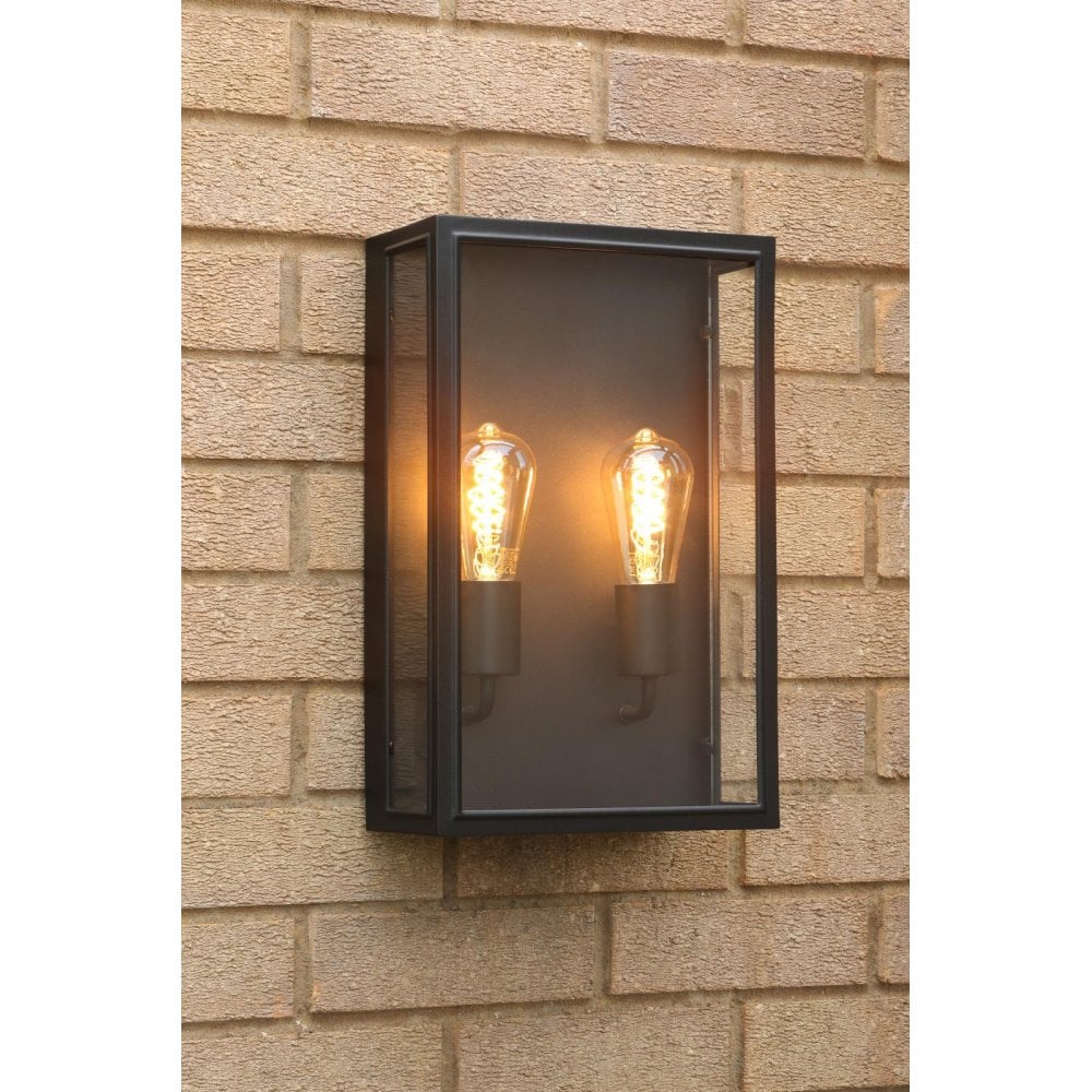 MAZ5022 Mazin 2 Light Outdoor Wall Light Matt Black and Glass IP44