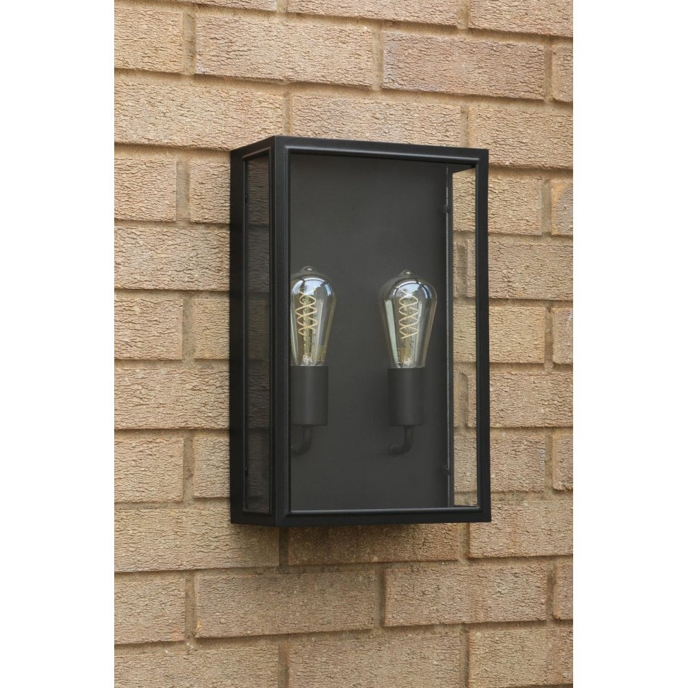 MAZ5022 Mazin 2 Light Outdoor Wall Light Matt Black and Glass IP44