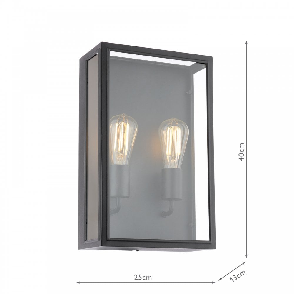 MAZ5022 Mazin 2 Light Outdoor Wall Light Matt Black and Glass IP44