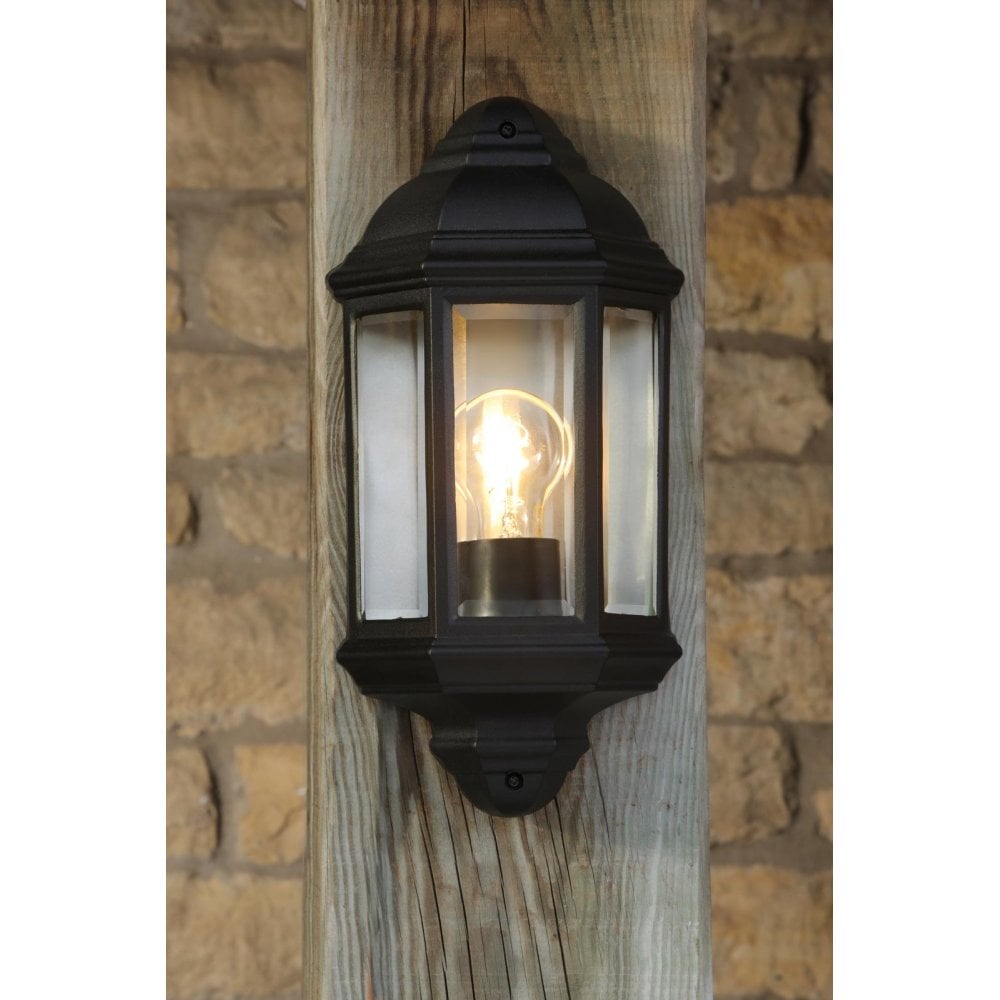 NEL2122 Nelson Outdoor Wall Light Matt Black and Glass IP44