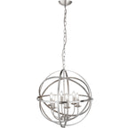 2476-6SS Orbit 6 Light Cage Frame Orb Pendant Satin Silver