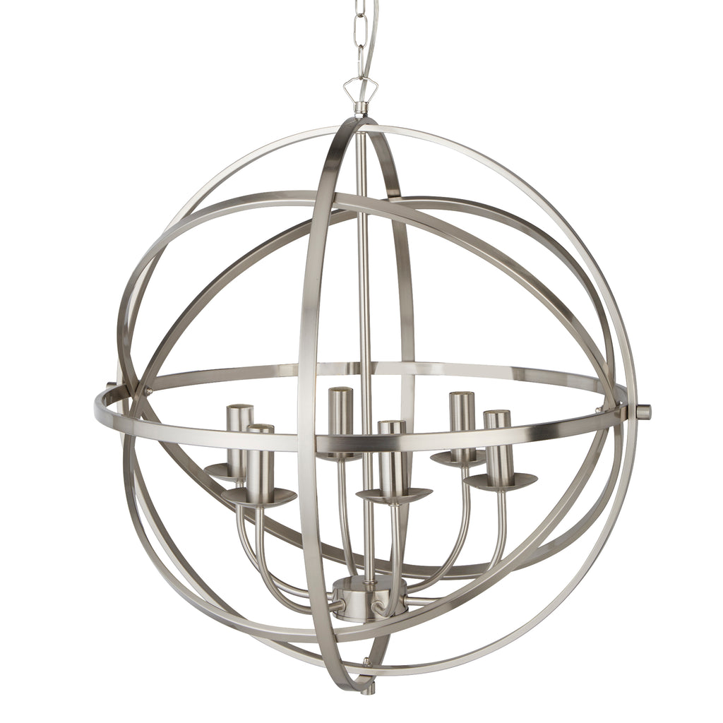 2476-6SS Orbit 6 Light Cage Frame Orb Pendant Satin Silver