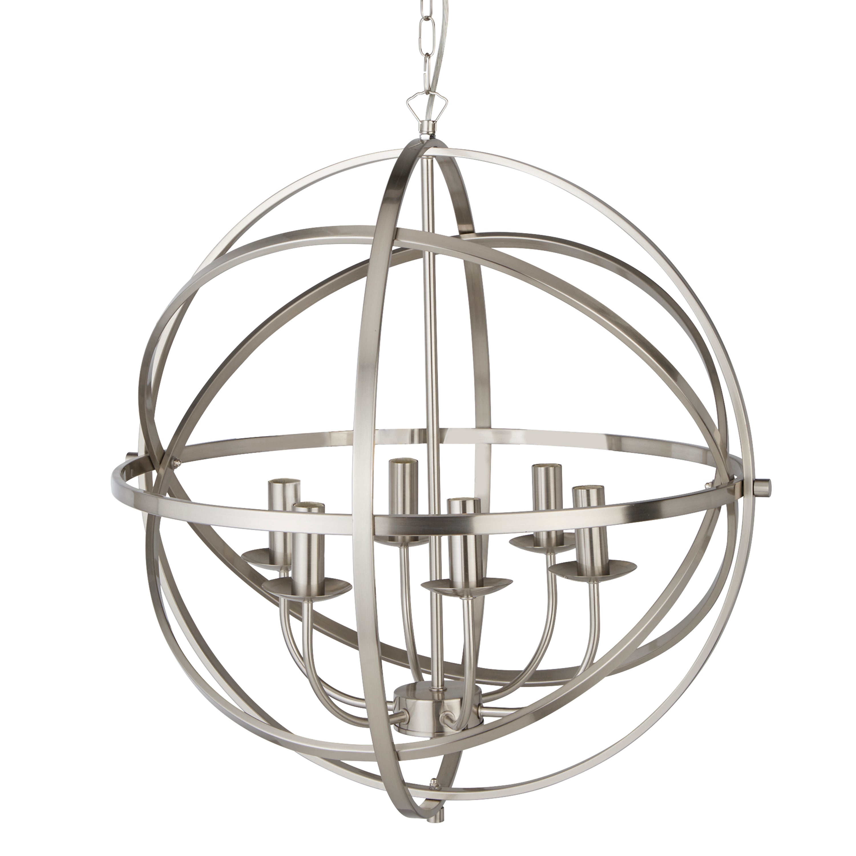 2476-6SS Orbit 6 Light Cage Frame Orb Pendant Satin Silver