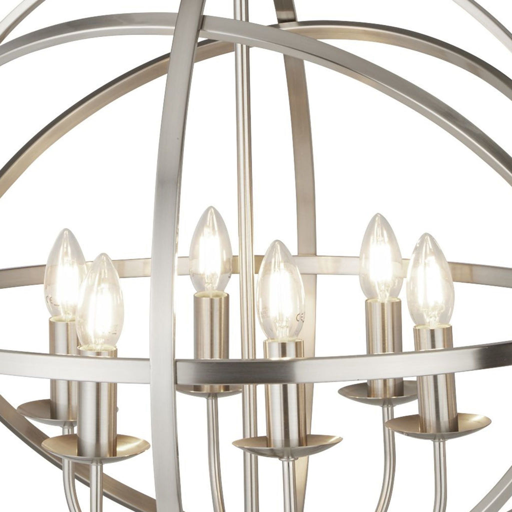 2476-6SS Orbit 6 Light Cage Frame Orb Pendant Satin Silver