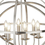 2476-6SS Orbit 6 Light Cage Frame Orb Pendant Satin Silver