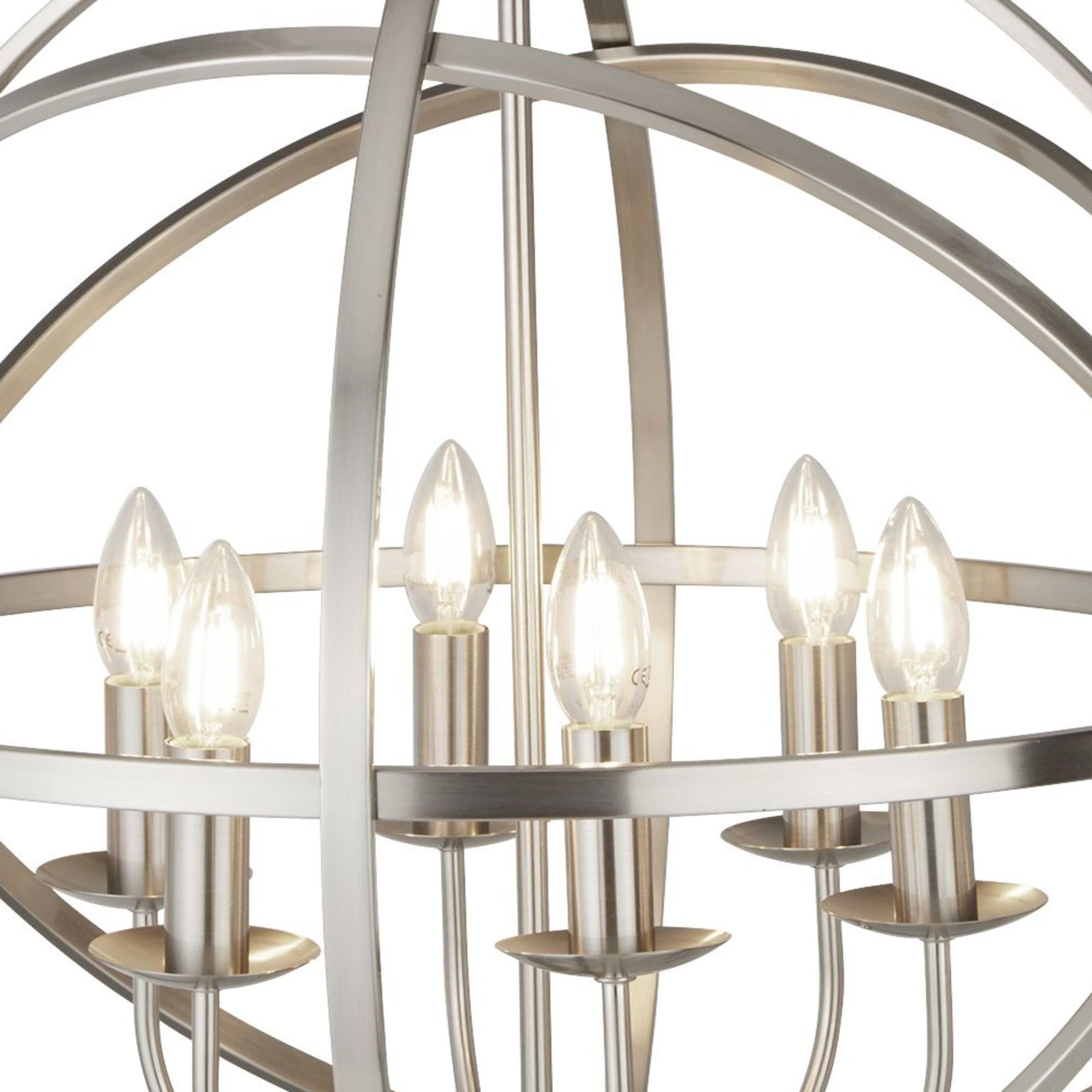 2476-6SS Orbit 6 Light Cage Frame Orb Pendant Satin Silver