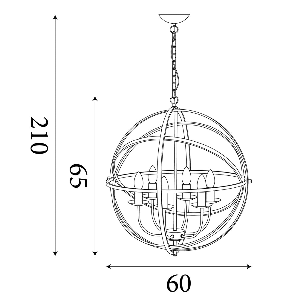 2476-6SS Orbit 6 Light Cage Frame Orb Pendant Satin Silver