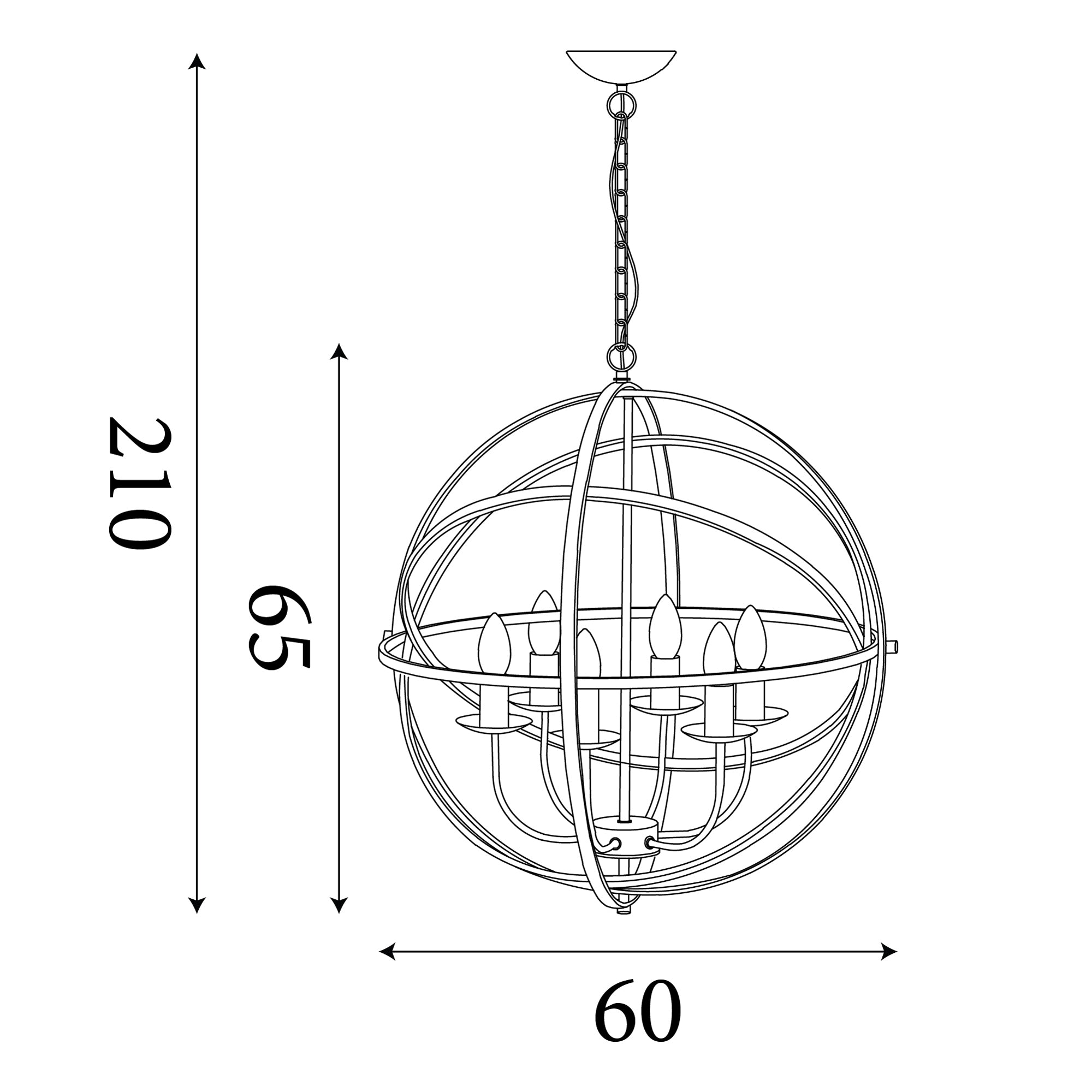 2476-6SS Orbit 6 Light Cage Frame Orb Pendant Satin Silver